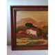 Wooden table, varnished painting signed Clavere.