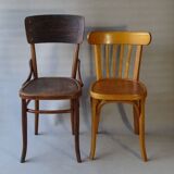 Set of 36 mismatched Bistrot chairs, 1920 to 1950, wooden seats.