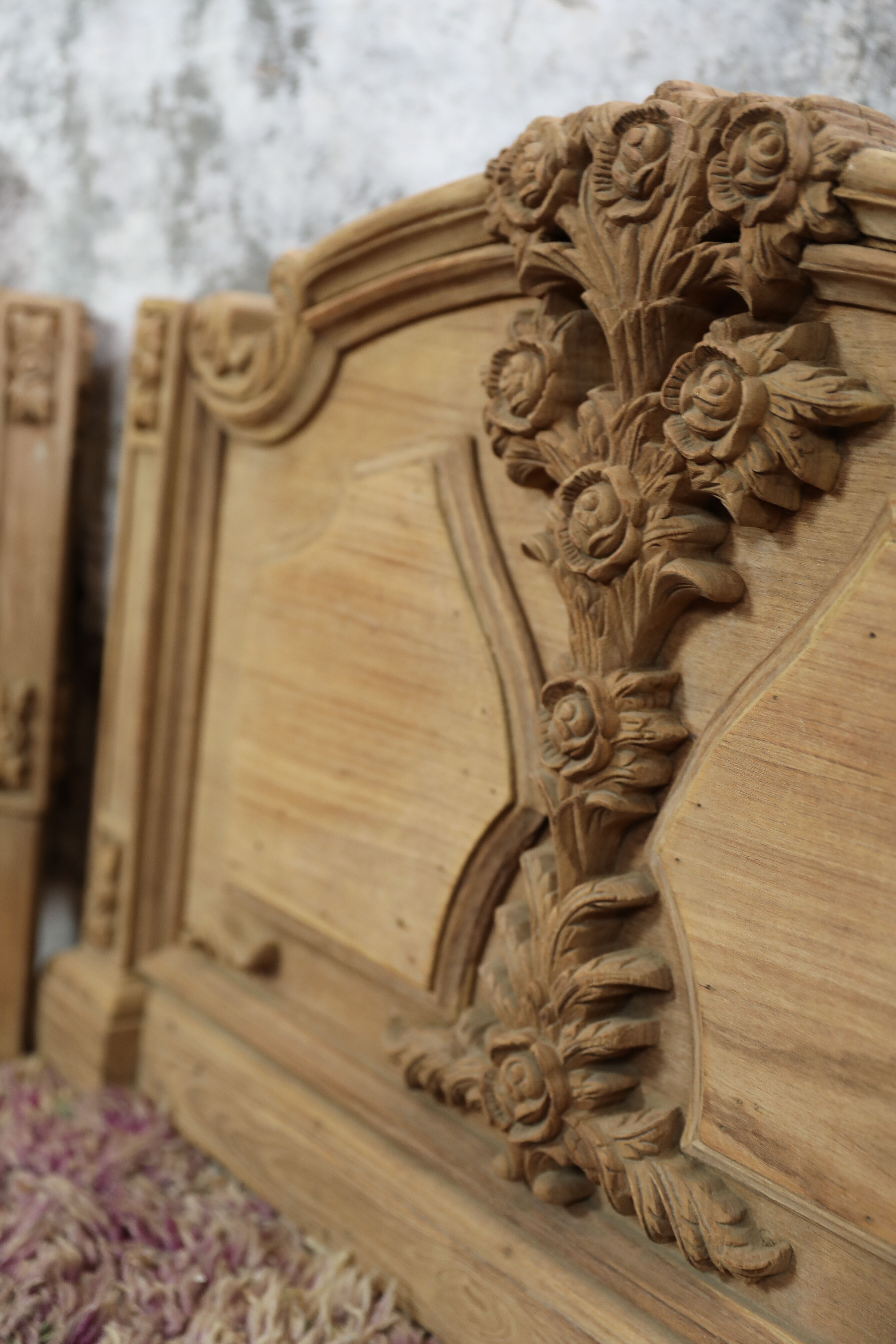 Set of wall panels headboard in carved wood, unique piece