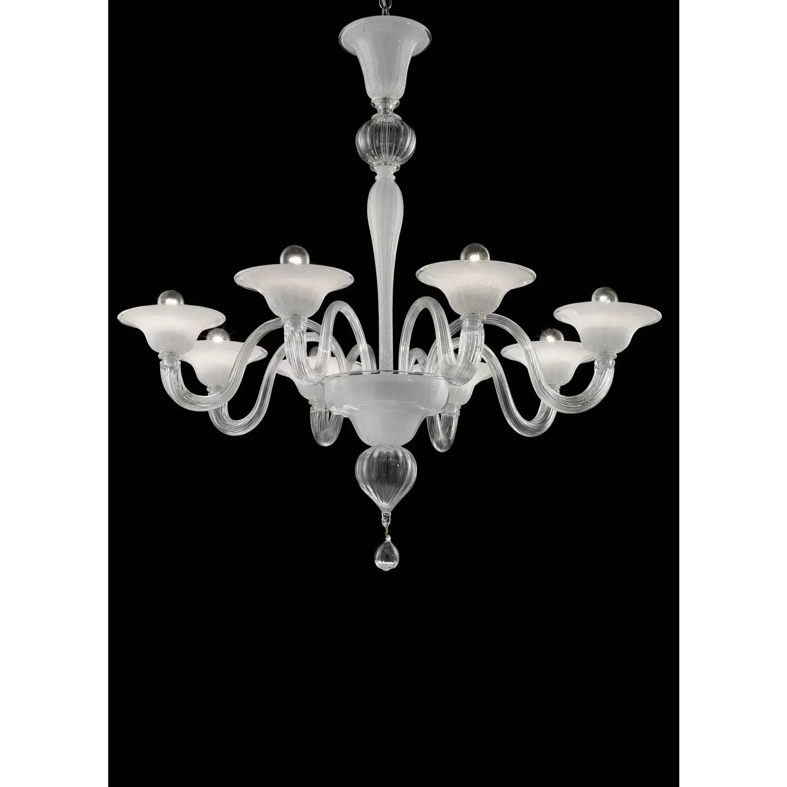 Modern Venetian Murano Glass Chandelier in Transparent and White Tones