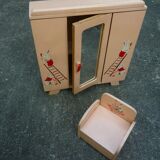 Doll cabinet and armchair, children's toy, 1930s, stencil rabbit pattern
