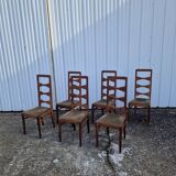 Set of 6 modernist chairs in solid oak with high backs from the 50s