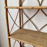 Bookcase shelf in braided wicker, bamboo and rattan