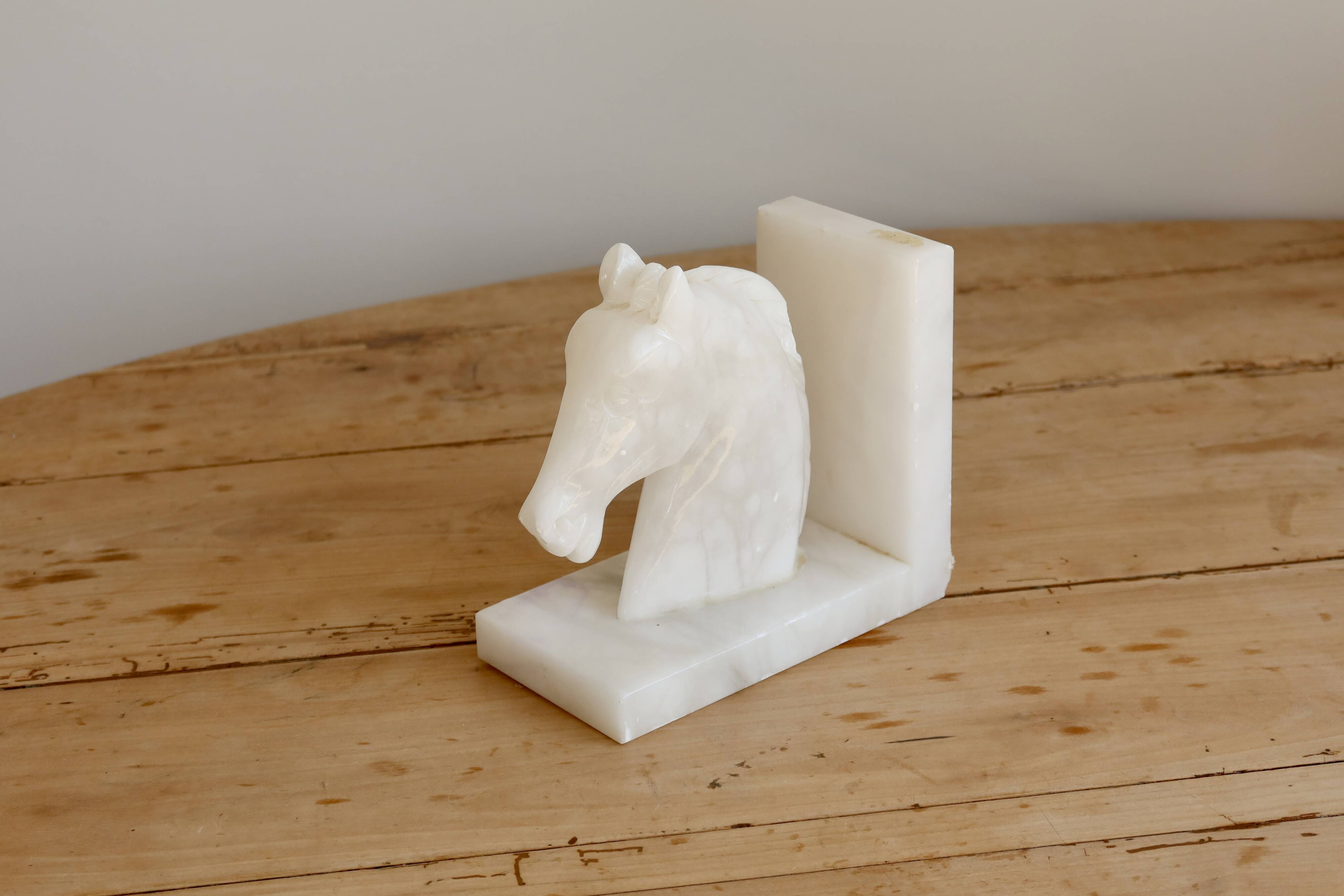 Vintage white stone marble effect bookend horse