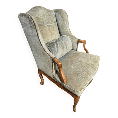 Fauteuil bergère d’époque Louis XV – chêne clair et velours