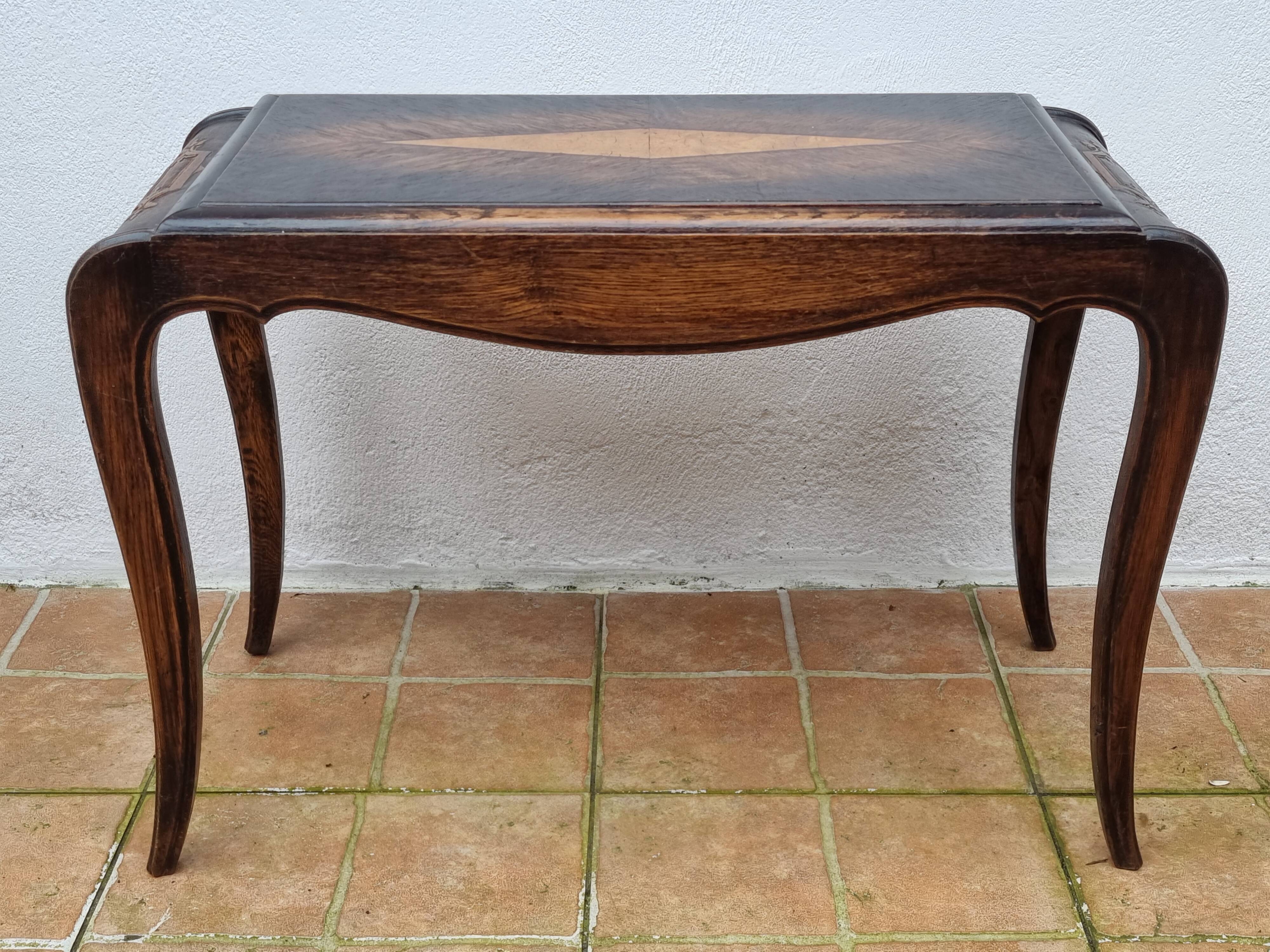 Vintage coffee table in marquetry wood, Louis XV style, 70 x 34 x 52 cm