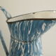 Vintage enamelled metal pitcher - blue and white