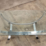 Table basse space age chrome avec plateau en verre épais 1970