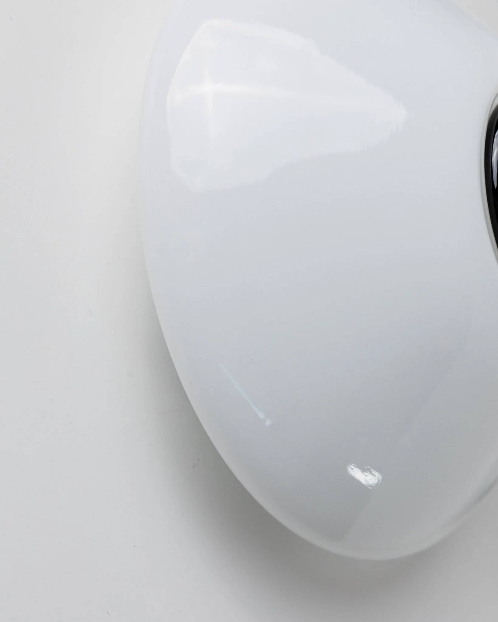 2 Vintage Murano Glass Lamps - White Opaline with Black Inset, Wall/Ceiling, 1980s Memphis Design