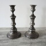 2 old hallmarked pewter bryard candlesticks