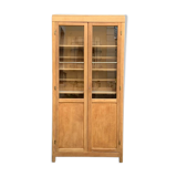 Parisian glass cabinet in solid raw oak, 1950