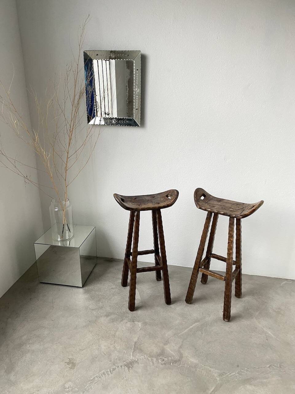 Pair of brutalist high stools