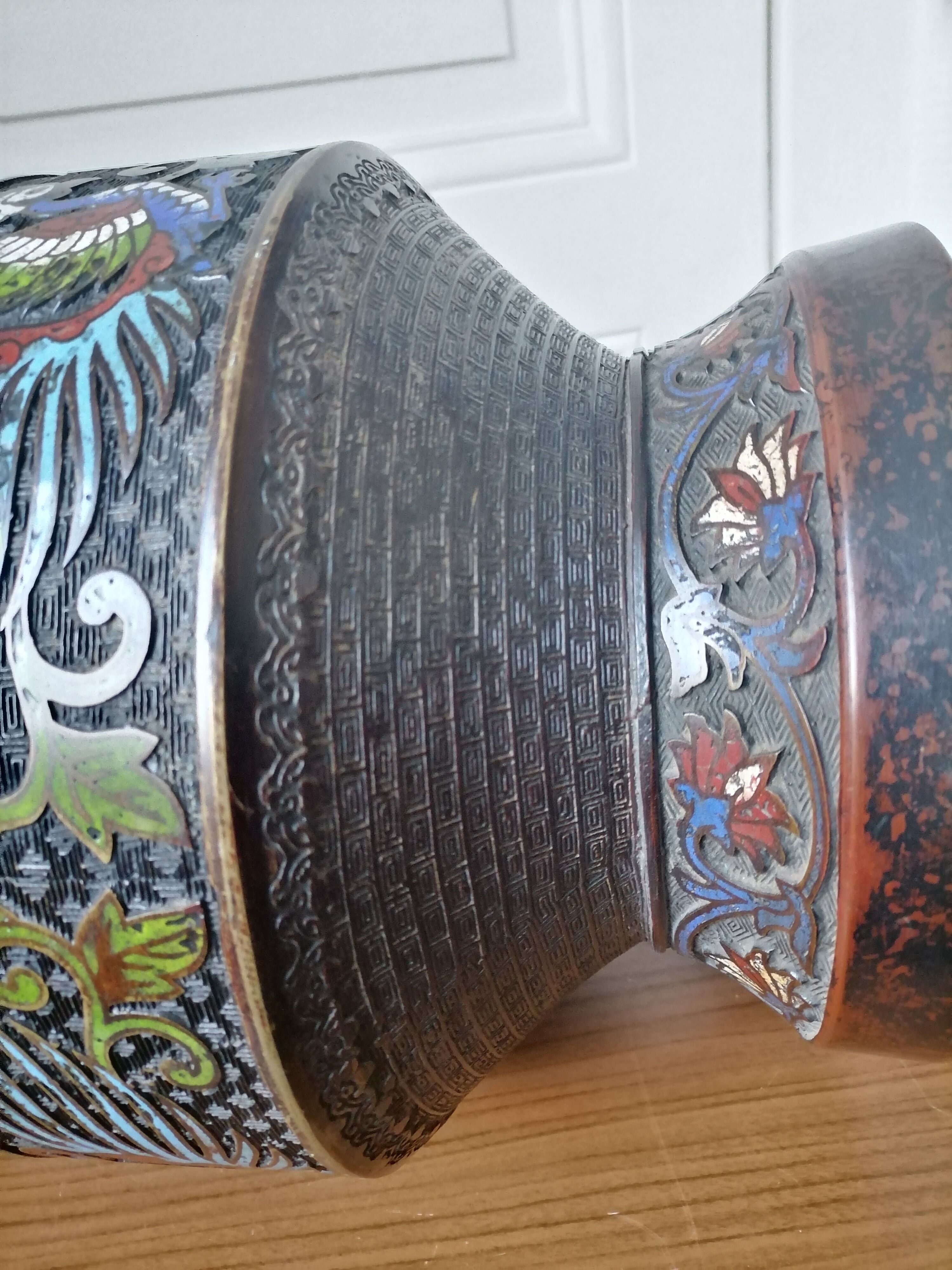 Japanese vase in bronze emaux partitioned 40cm meiji era