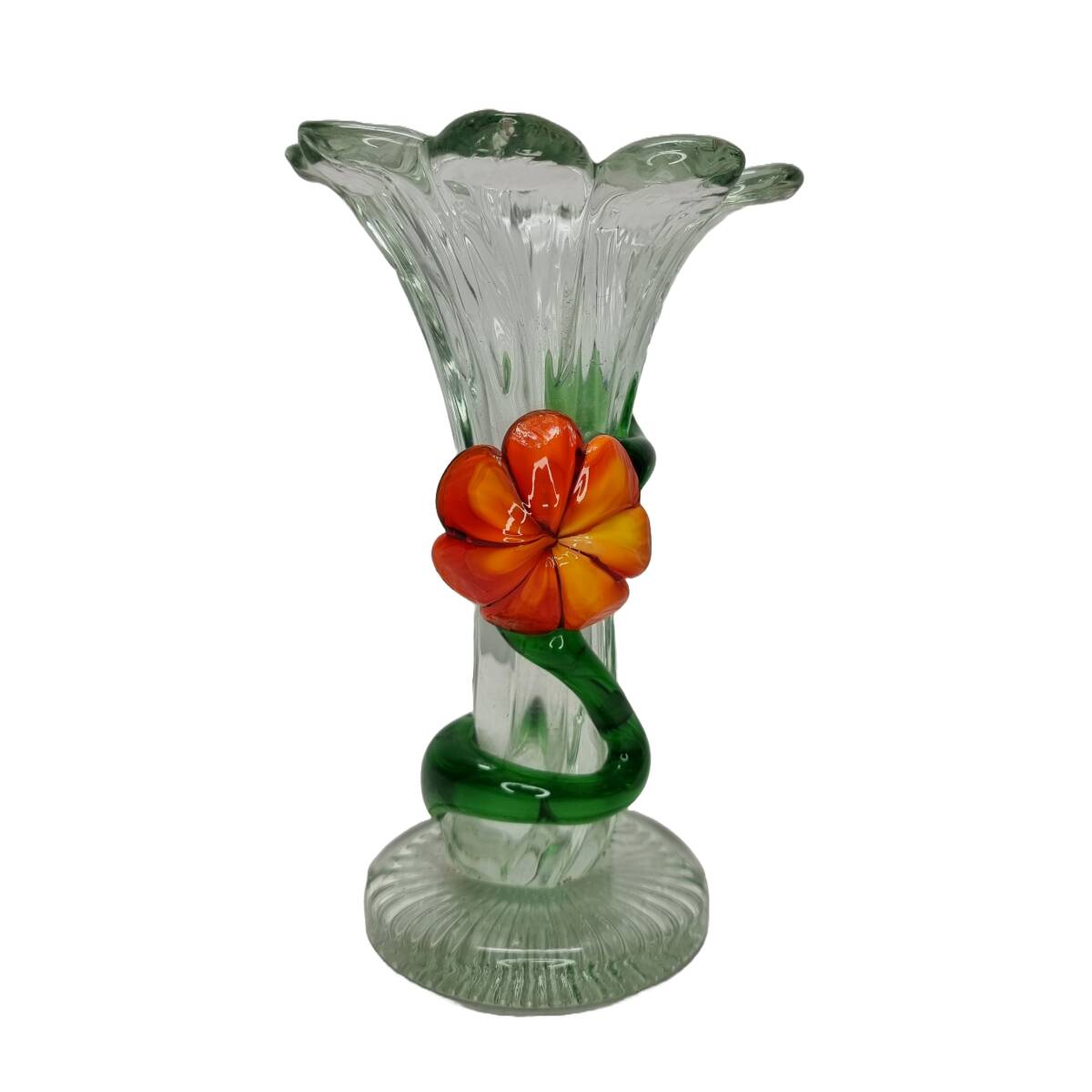 Vase en verre vintage avec fleurs, années 1960/70