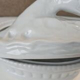 White porcelain terrine with white goose
