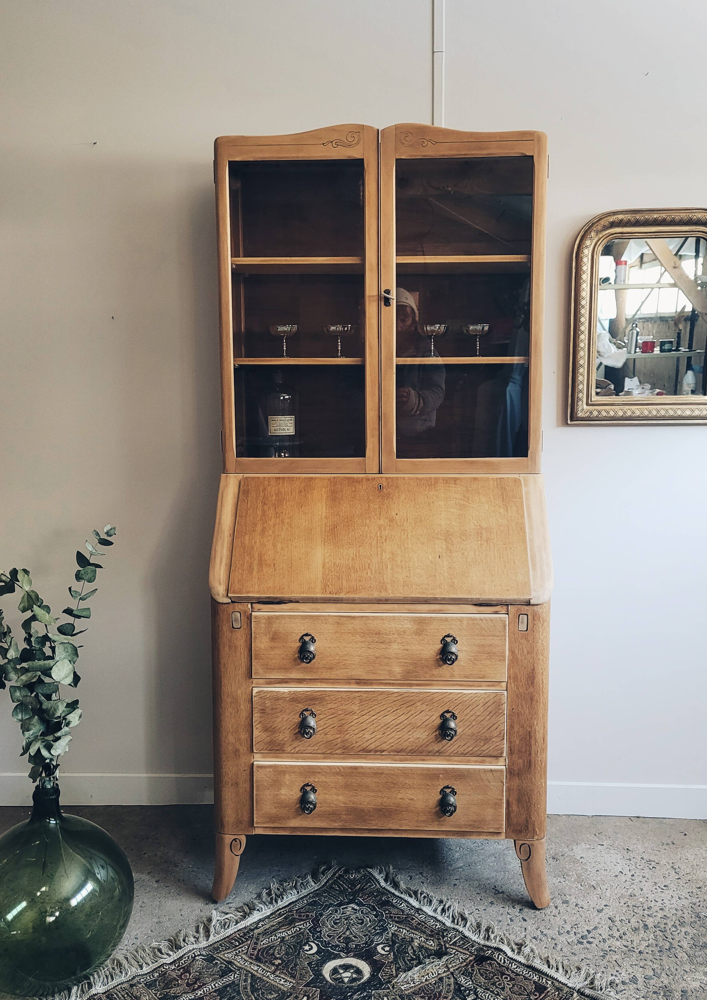 Antique English secretary display cabinet