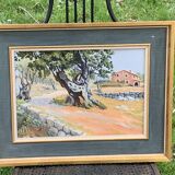 Framed painting, painting, southern farmhouse, Ismael sign, painting on framed canvas cardboard, vintage