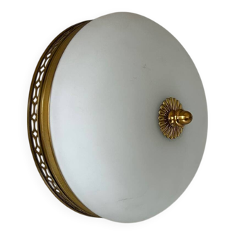 Vintage brass and opaline wall lamp, France 1970