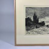 Lithographie paysage anglais du XIXème siècle "Parlement de Londres"  par Maximilien Luce