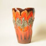 Glazed Ceramic Vase Lava Effect - Brown Orange - Abstract Shape