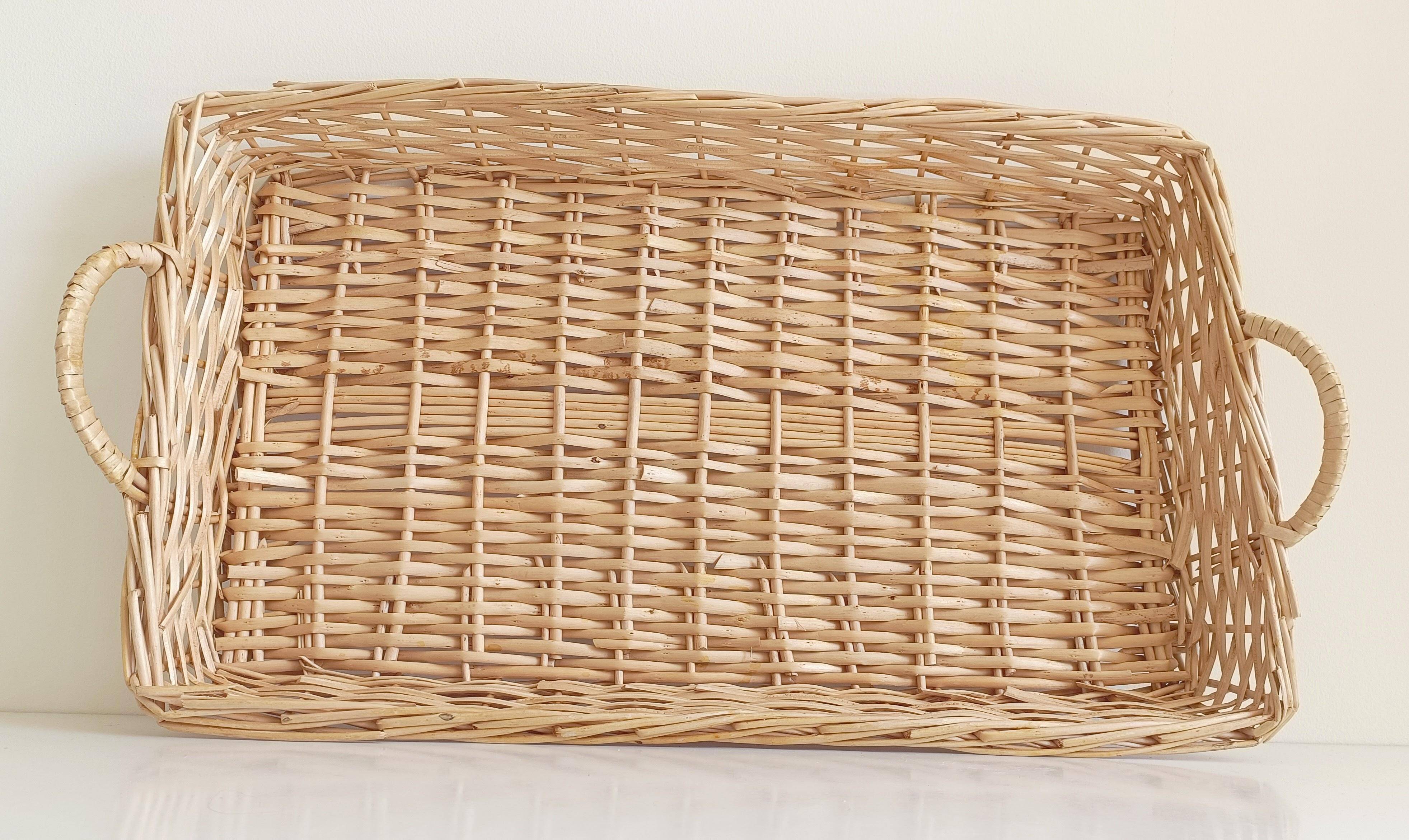 French Provence Large Wicker Basket Tray, Handwoven in France, Late 20th-C