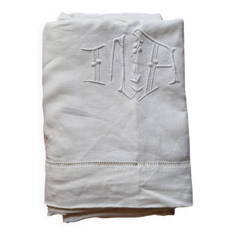 Antique linen sheet - MA monogram - 205 x 285 cm (dl)