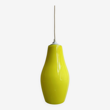 Suspension goutte d'eau en opaline jaune fluo - années 70/80