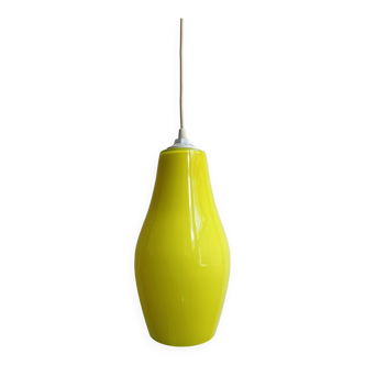 Water drop pendant light in fluorescent yellow opaline - 70s/80s