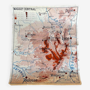 Carte scolaire vintage massif central et jura