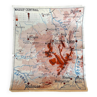 Massif central and Jura vintage school map