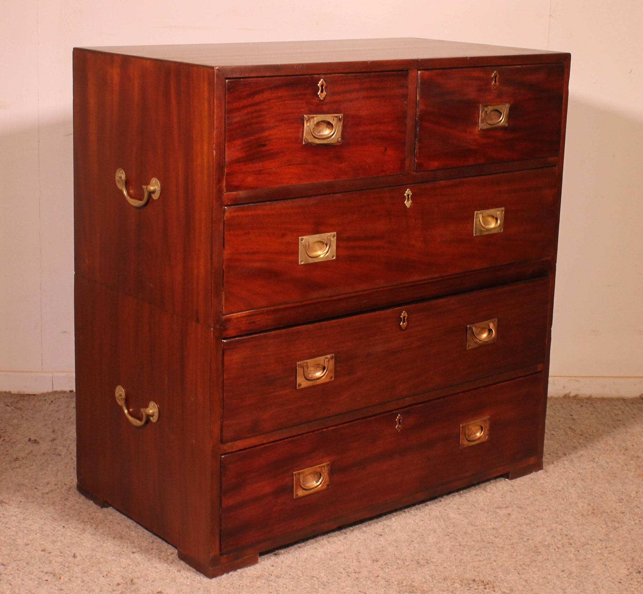 Military or Naval Chest of Drawers in Mahogany - 19th Century