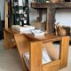 Brutalist coffee table in solid elm — Maison Regain (1970s)