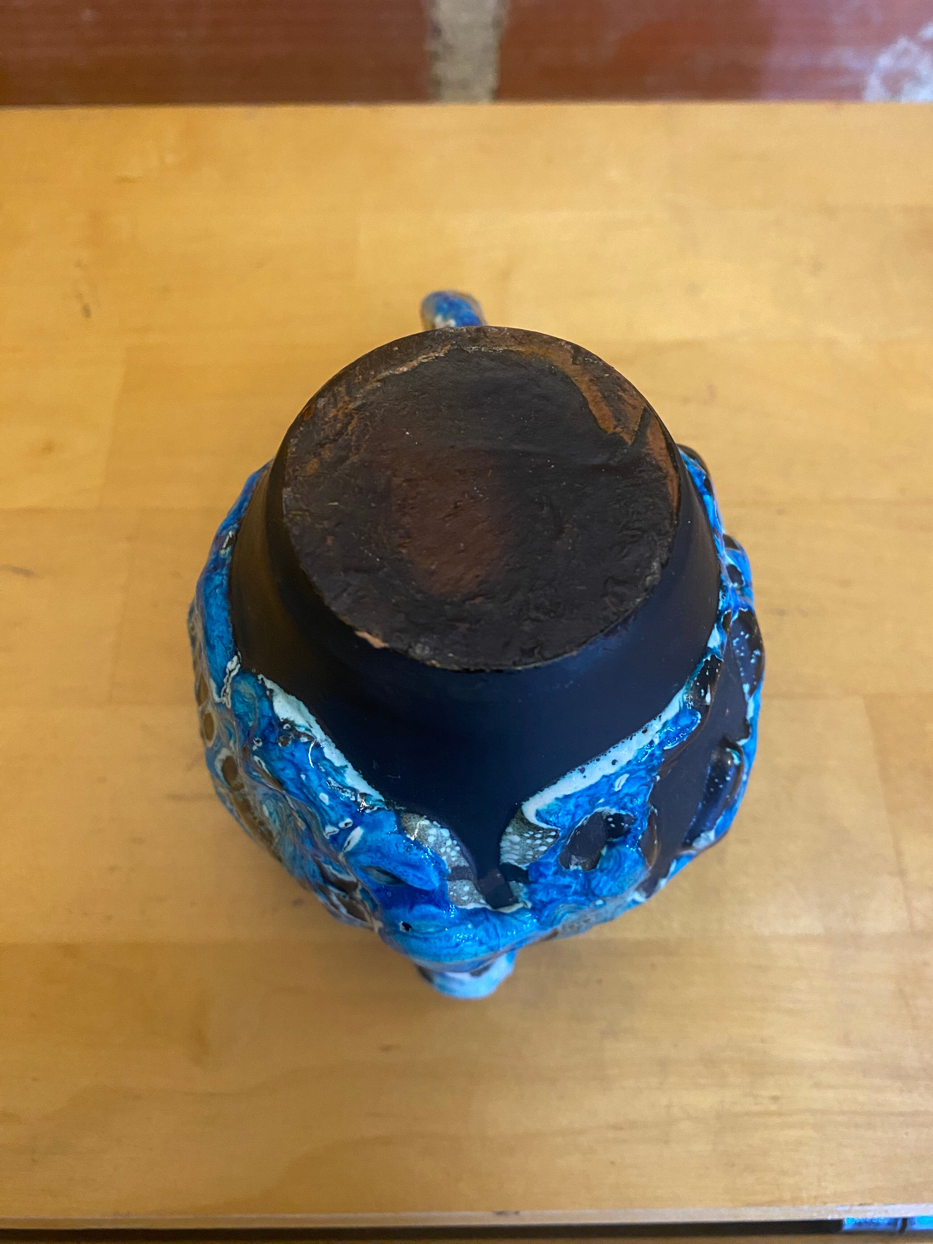Old pichet cyclope charles cart ceramic fat lava blue + black vintage