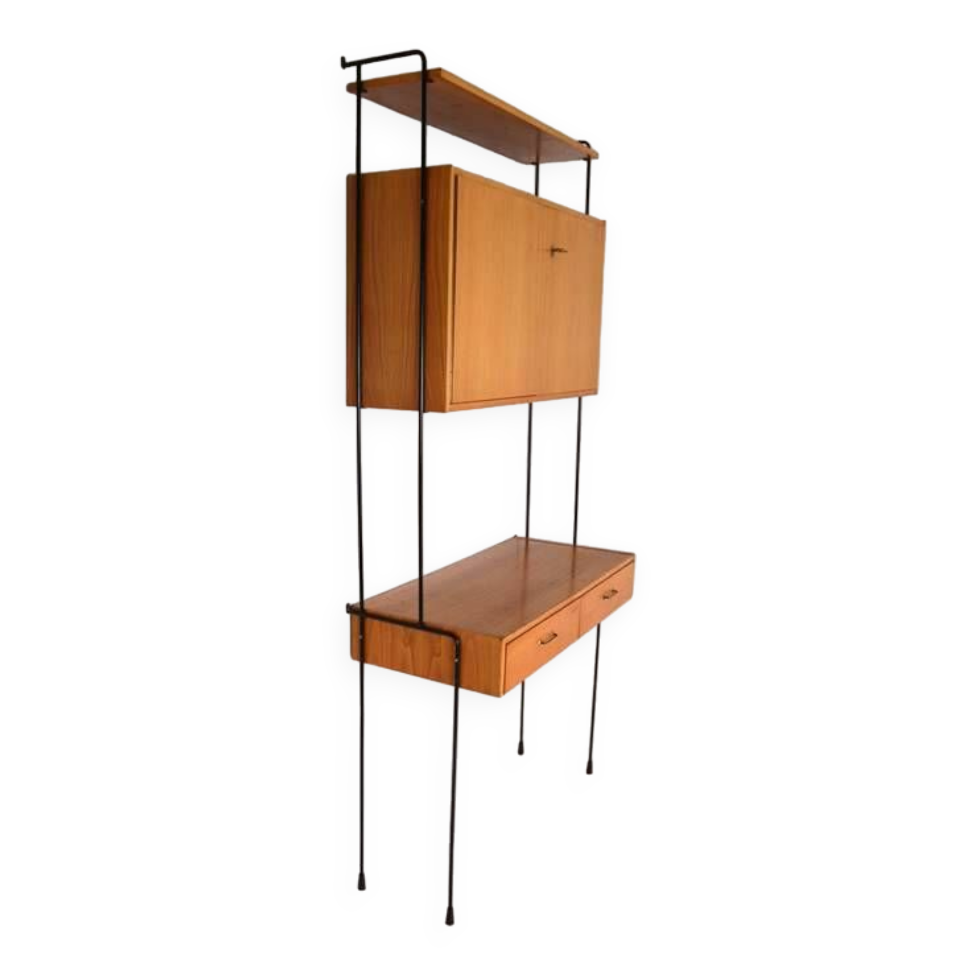 Omnia shelving system / self-supporting modular secretary desk in teak, dating from the 1960s.
