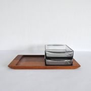 Danish Modern Teak Serving Tray with Glass Bowls by Wiggers, Denmark, 1960s