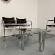 Lot of 5 tubular metal leather chairs, Bauhaus design, vintage 1970s.
