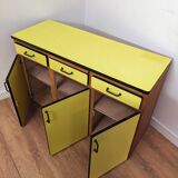 Buffet en enfilade vintage en formica jaune et bois