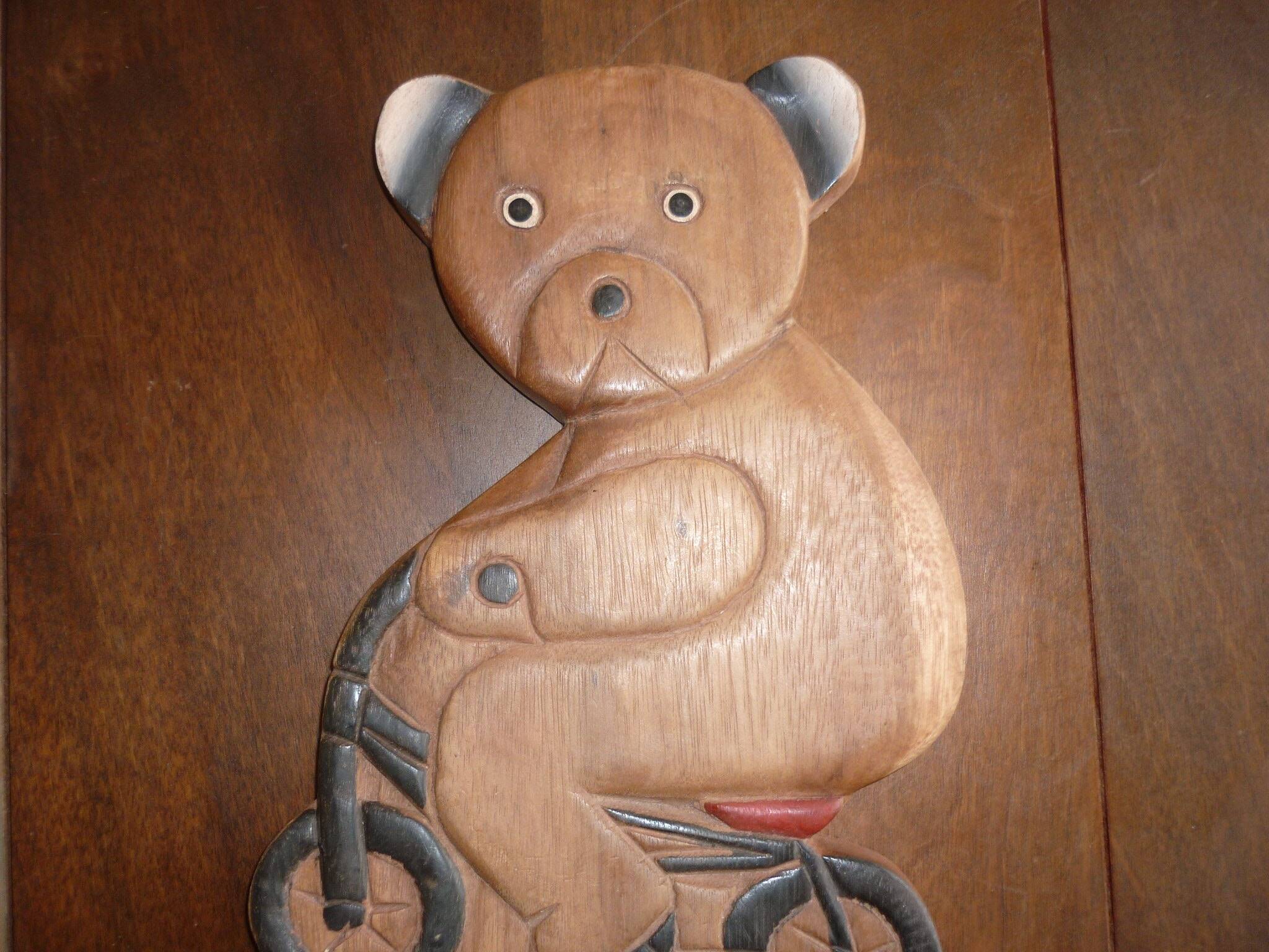 Vintage wooden bicycle bear coat rack