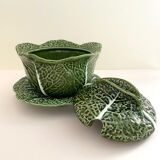 Ensemble plat et soupiere chou vert en barbotine