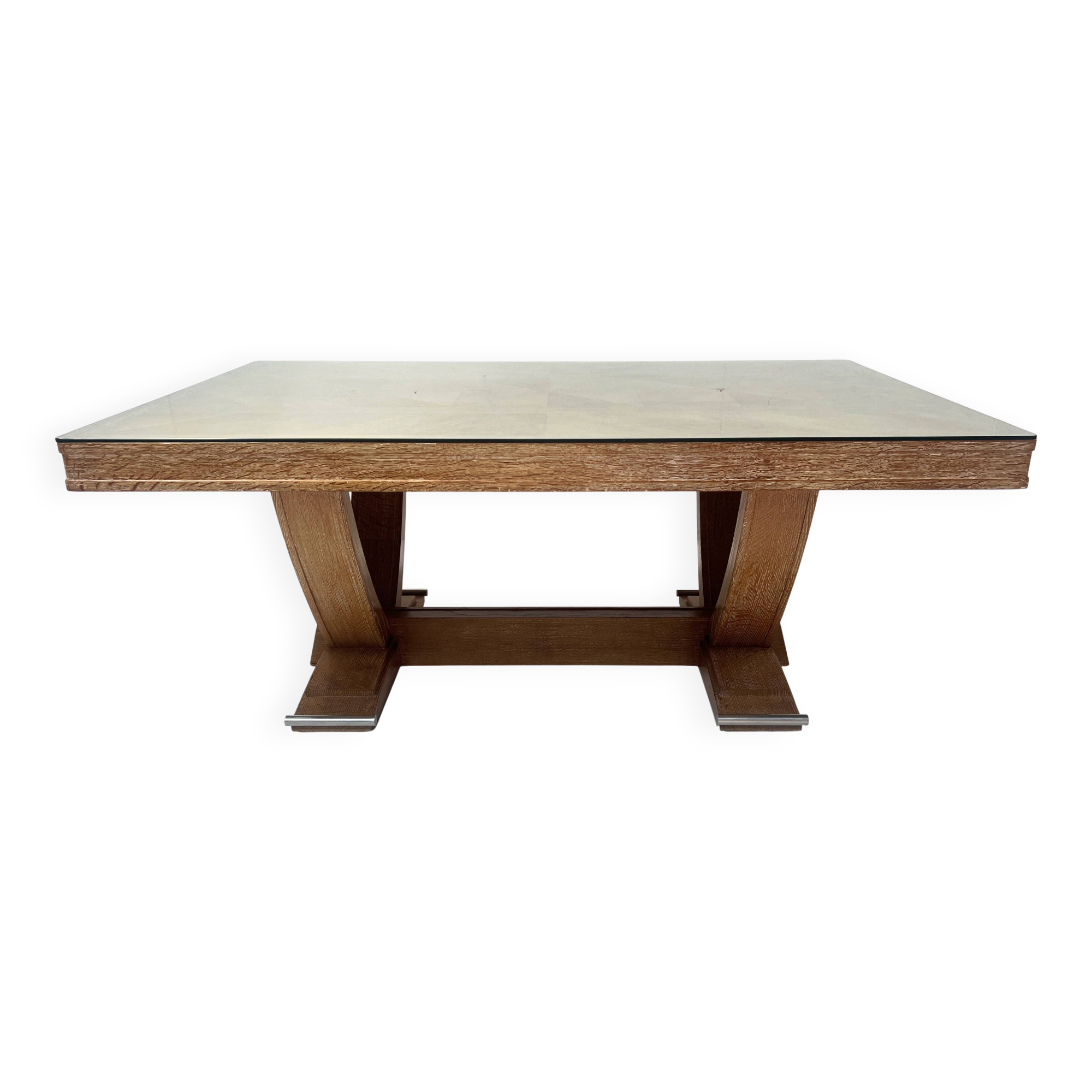 Table bureau Art Déco en chêne cérusé du XX siècle