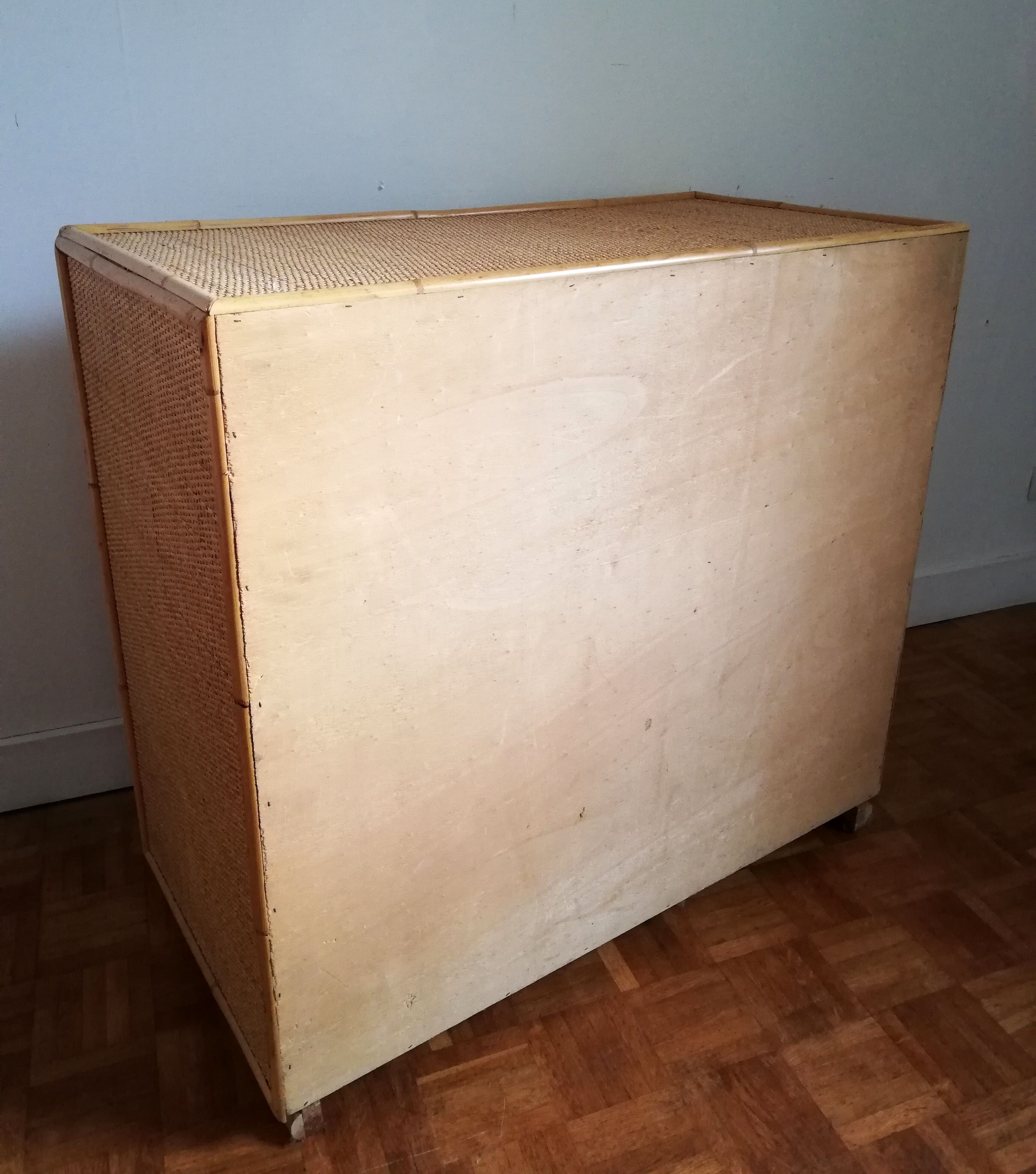 Rattan chest of drawers and woven wicker