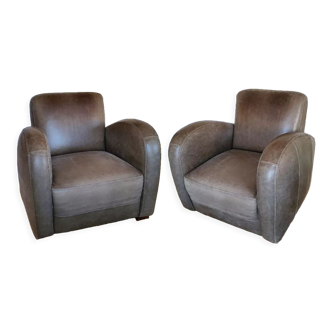 Pair of leather club armchairs