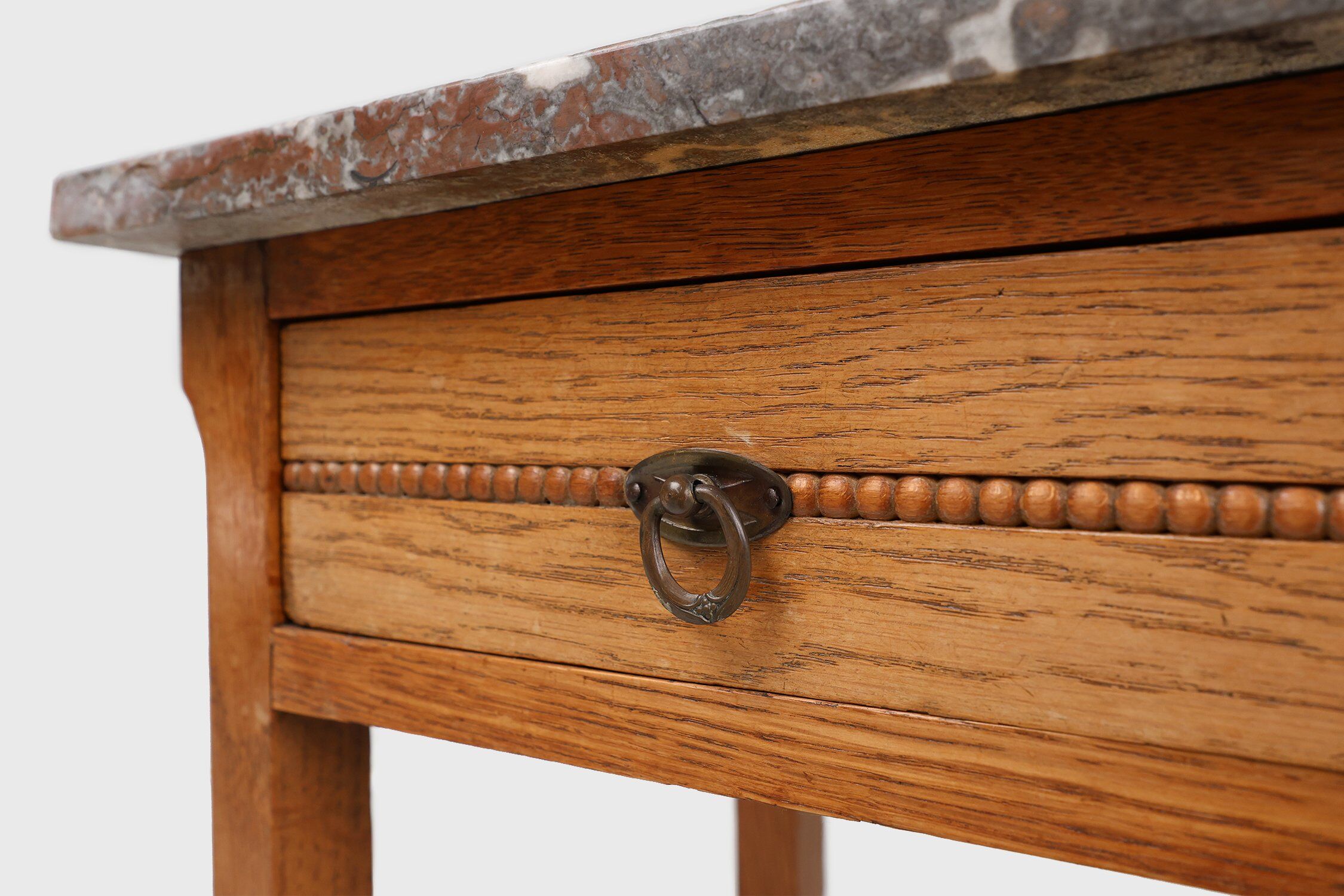 French Art Deco Nightstand in Oak with Pink Marble Top, 1930s