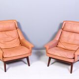 Leather and rosewood chairs and Ottoman by Werner Langenfled Denmark 1960s