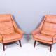Leather and rosewood chairs and Ottoman by Werner Langenfled Denmark 1960s