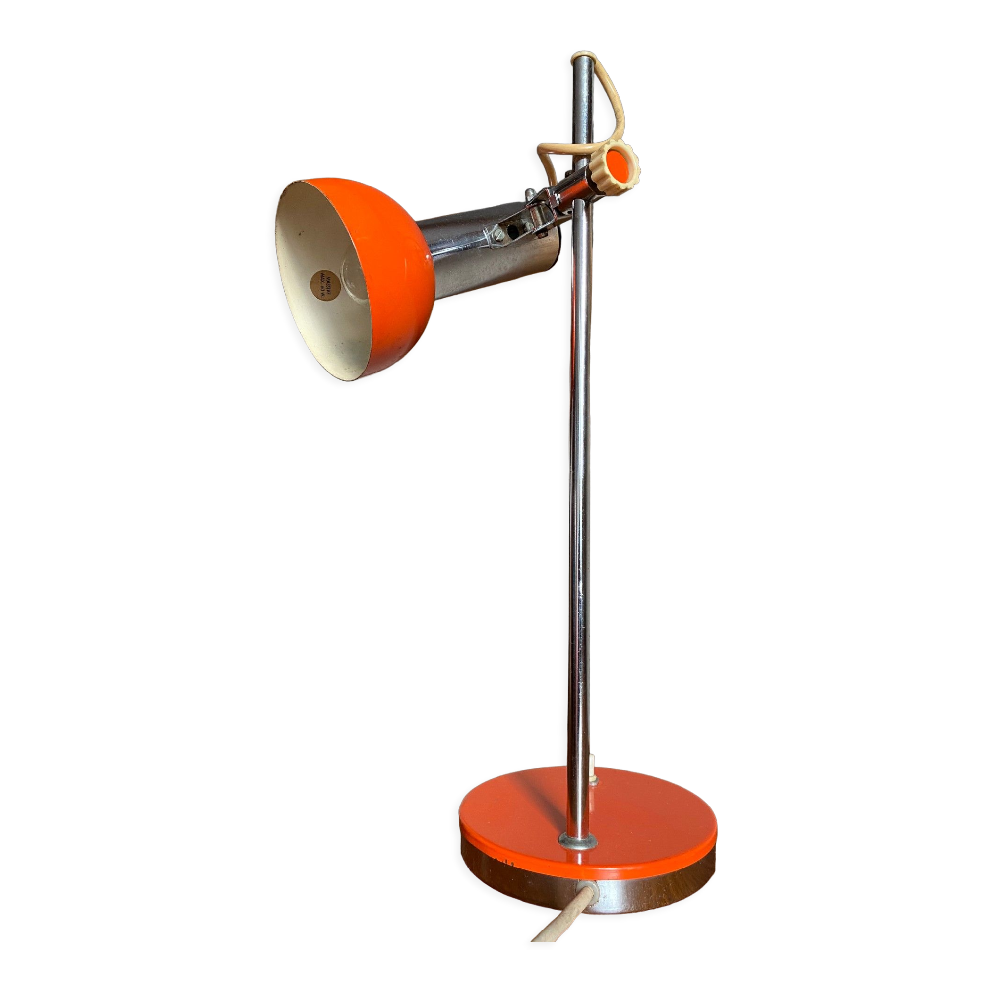Desk lamp in orange and chrome lacquered metal