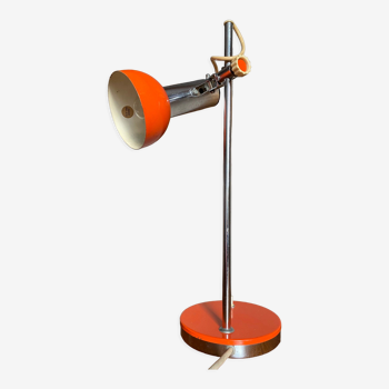 Lampe de bureau en métal laqué orange et chrome