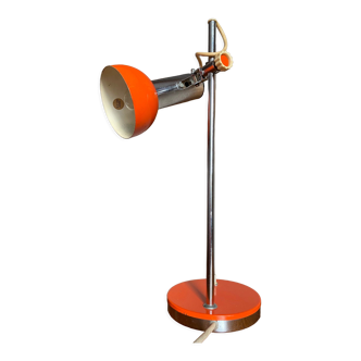 Lampe de bureau en métal laqué orange et chrome