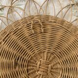 Vintage 1960s sun flower rattan wicker mirror - 49 cm