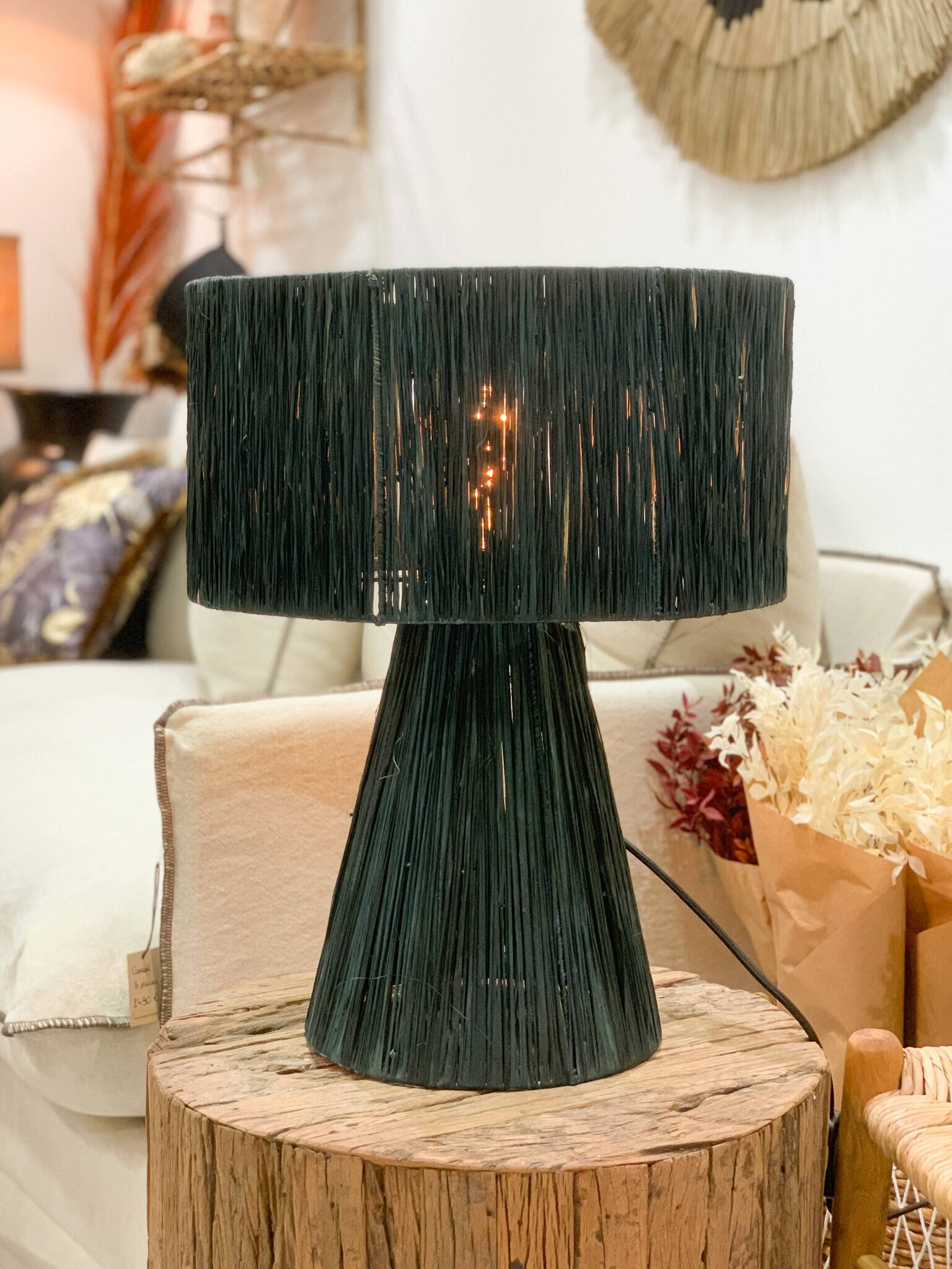 Night blue raffia table lamp